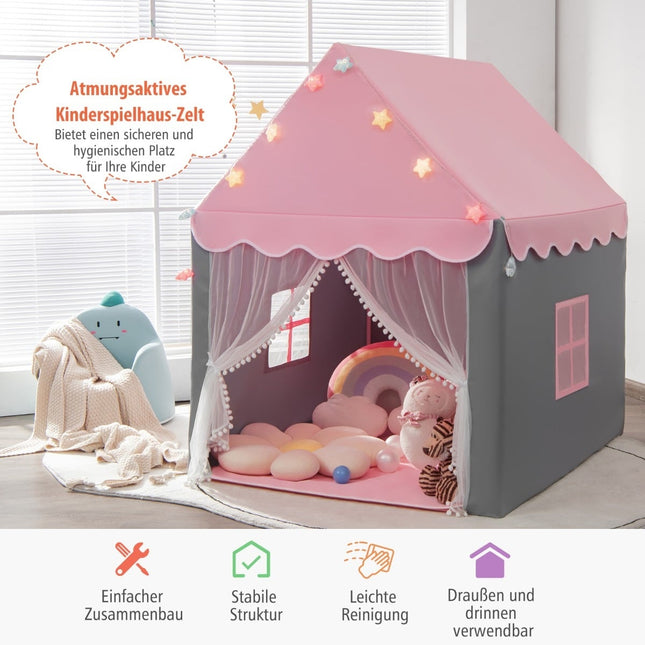 Kids Play Tent with Star Lights, 105 x 121 x 136 cm, Pink/Grey