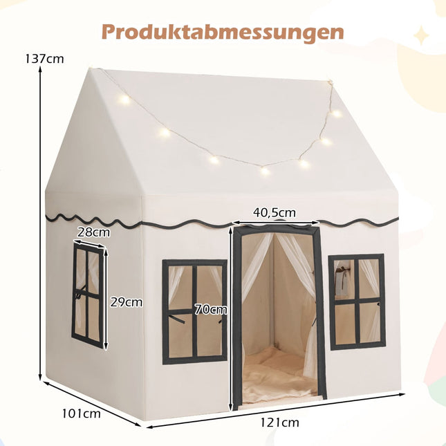 Kids Play Tent with Star Lights, 121 x 101 x 137 cm, Beige