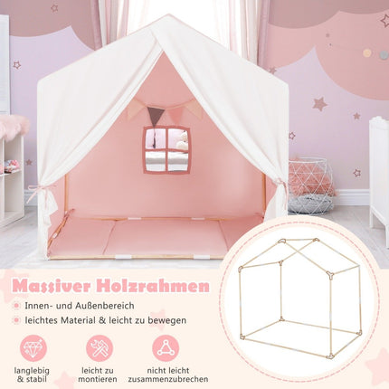 Kids Play Tent with Washable Cotton Mat & Flag Banner