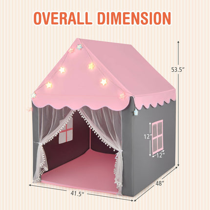 Kids Playhouse Tent with Star Lights and Mat - Pink