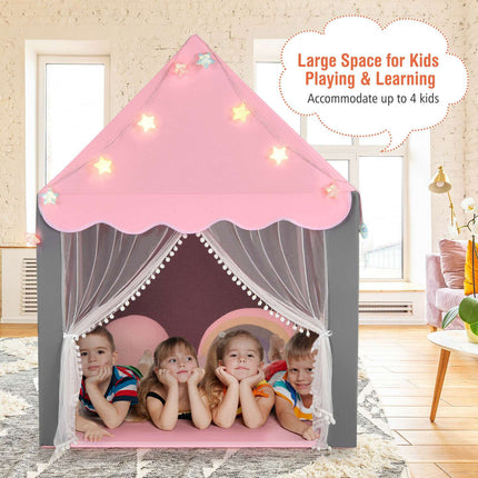 Kids Playhouse Tent with Star Lights and Mat - Pink