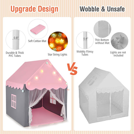 Kids Playhouse Tent with Star Lights and Mat - Pink