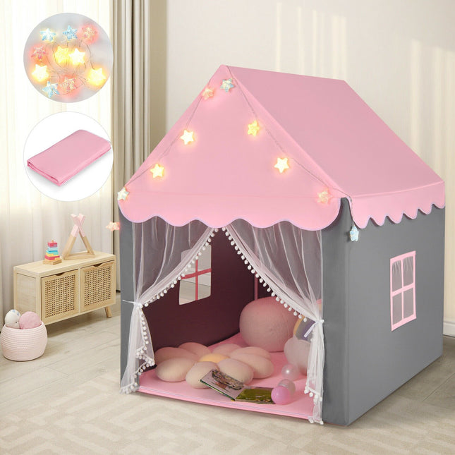 Kids Playhouse Tent with Star Lights and Mat - Pink