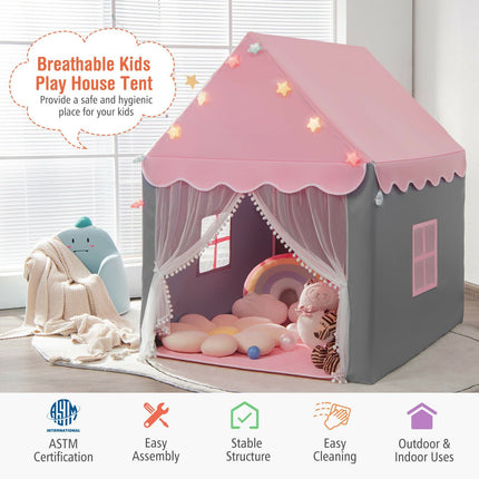 Kids Playhouse Tent with Star Lights and Mat - Pink