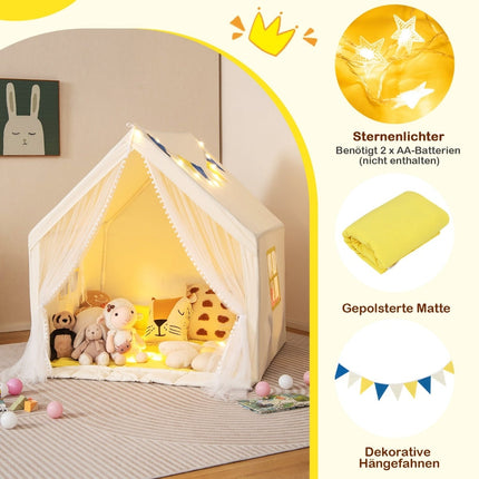 Kids Playhouse Tent with Washable Cotton Mat, 122x105x125 cm
