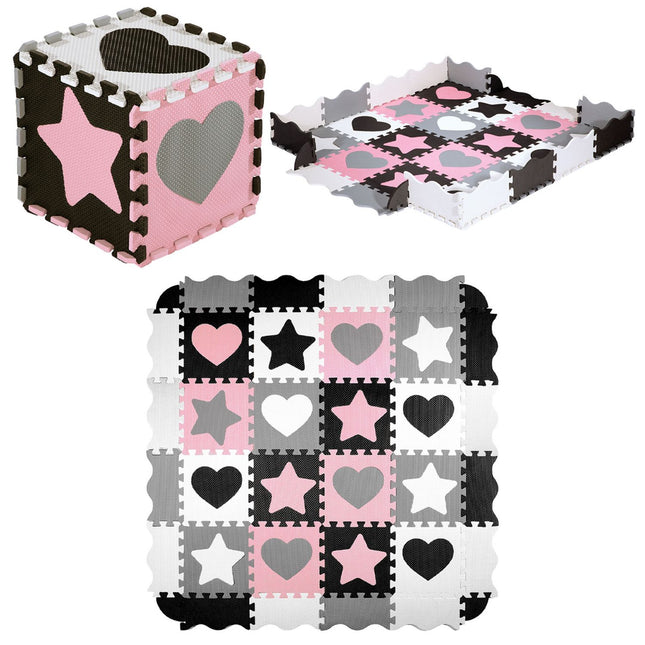 Kids' Playpen Puzzle Mat, Pink Hearts, 36 Pieces, 140x140cm
