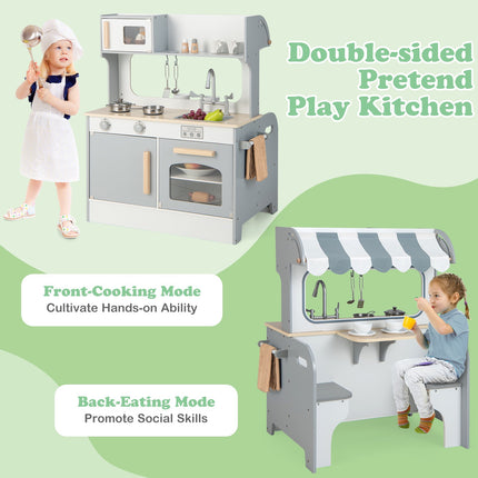 Kids Pretend Kitchen Playset – Double-Sided, 2-Seat Cafe, Gray