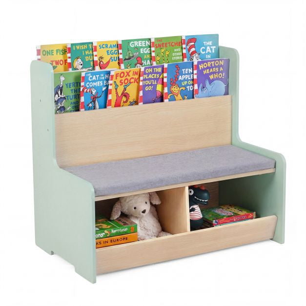 Kids Reading Nook Bench, Bookshelf and 2 Cubby Storage