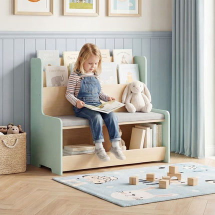 Kids Reading Nook Bench, Bookshelf and 2 Cubby Storage