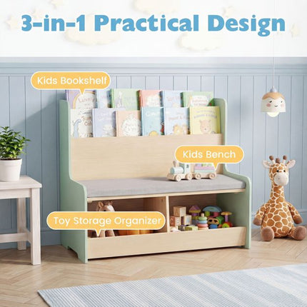 Kids Reading Nook Bench, Bookshelf and 2 Cubby Storage