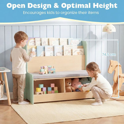 Kids Reading Nook Bench, Bookshelf and 2 Cubby Storage