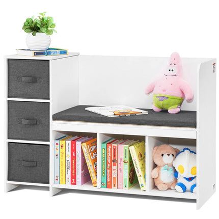 Kids Reading Nook Bench With Cushion, 6 Cubby, 3 Drawer