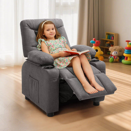 Kids Recliner Chair With Footrest, Cup Holder, Gray