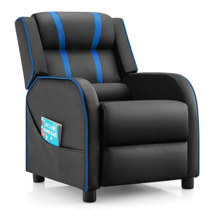 Kids Recliner Chair With Footrest, Side Pockets, Blue