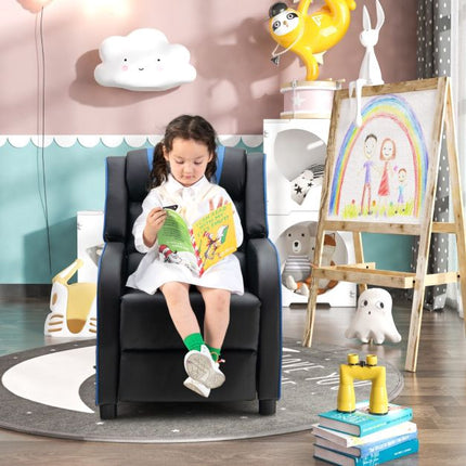 Kids Recliner Chair With Footrest, Side Pockets, Blue
