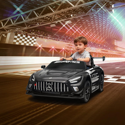 Kids Ride-On Car, 12V Battery, LED Lights, Music, Black