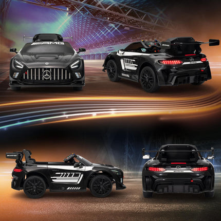 Kids Ride-On Car, 12V Battery, LED Lights, Music, Black