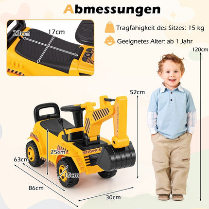 Kids Ride-On Digger with Adjustable Bucket & Storage