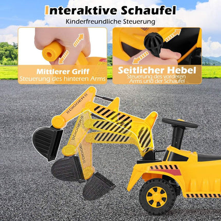 Kids Ride-On Digger with Adjustable Bucket & Storage