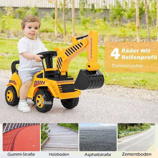 Kids Ride-On Digger with Adjustable Bucket & Storage