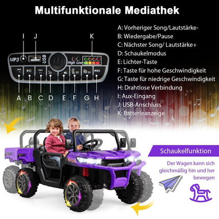Kids Ride-On Dump Truck with Remote, 2 Seats, Purple