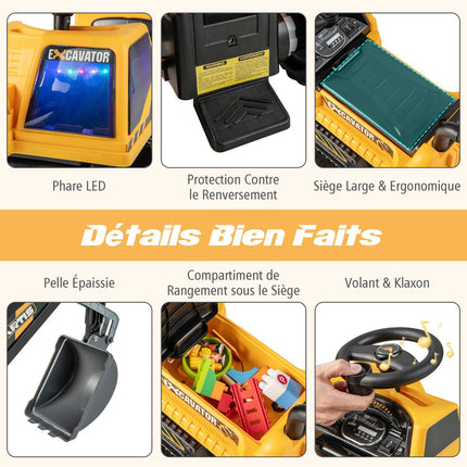 Kids Ride-On Excavator 6V, Rotating Seat, Music