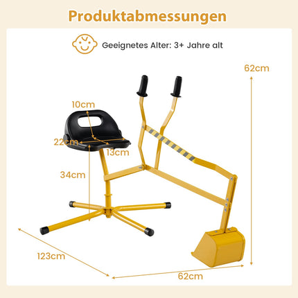 Kids' Ride-On Excavator with 360 Rotating Seat, Metal