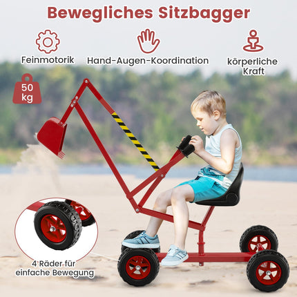 Kids Ride-On Excavator with 360 Rotating Seat, Red