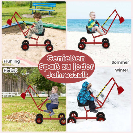 Kids Ride-On Excavator with 360 Rotating Seat, Red