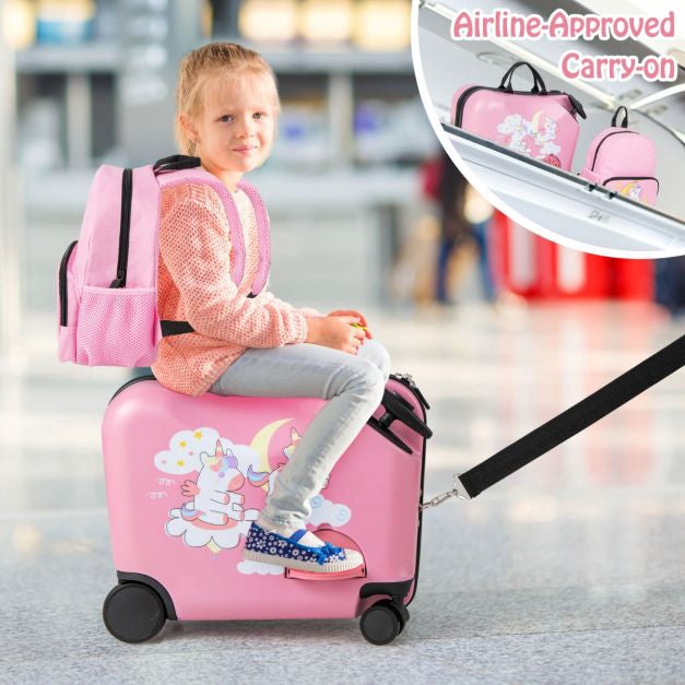 Kids Ride-On Luggage Set, 2-Piece Spinner Suitcase + Backpack