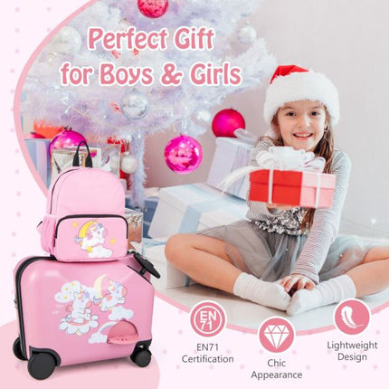 Kids Ride-On Luggage Set, 2-Piece Spinner Suitcase + Backpack