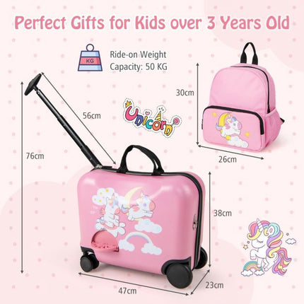 Kids Ride-On Luggage Set, 2-Piece Spinner Suitcase + Backpack
