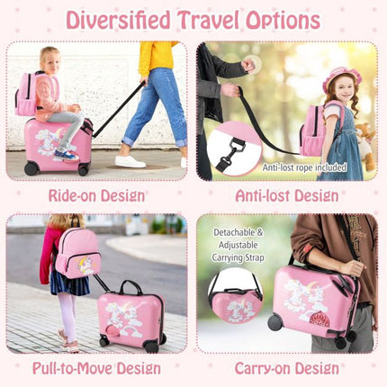 Kids Ride-On Luggage Set, 2-Piece Spinner Suitcase + Backpack