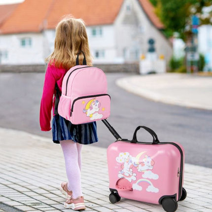 Kids Ride-On Luggage Set, 2-Piece Spinner Suitcase + Backpack