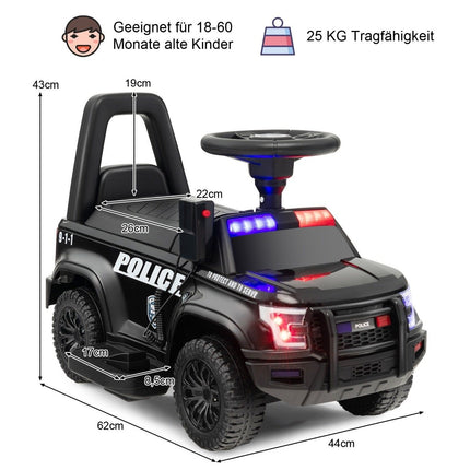 Kids Ride-On Police Car with Megaphone, 6V Battery, Black