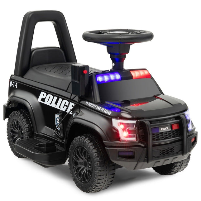 Kids Ride-On Police Car with Megaphone, 6V Battery, Black