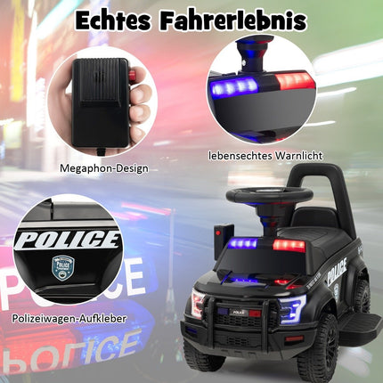 Kids Ride-On Police Car with Megaphone, 6V Battery, Black