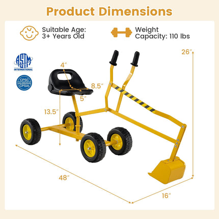 Kids Ride-On Sand Digger, 360 Rotating, 2-Hand Controls