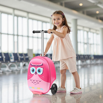 Kids Ride-On Scooter Suitcase, Flashing Wheels, 20-Inch 20L, Pink
