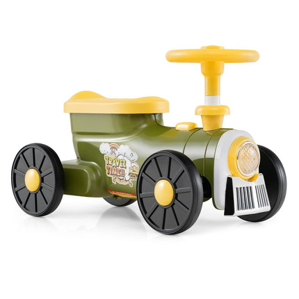 Kids Ride-On Train with Steering Wheel & Storage, Green