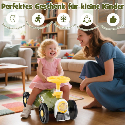 Kids Ride-On Train with Steering Wheel & Storage, Green