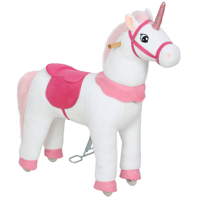 Kids Ride-On Unicorn, Soft Fabric, Ages 4-7, White