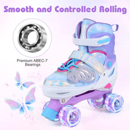 Kids Roller Skates, Adjustable, Light-Up Wheels, Ages 9-14, Blue