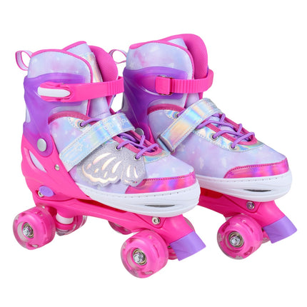 Kids Roller Skates, Adjustable, Light-Up Wheels, Pink