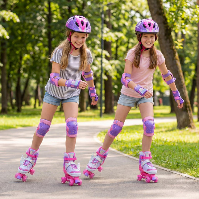 Kids Roller Skates, Adjustable, Light-Up Wheels, Pink