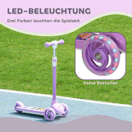 Kids Scooter with LED Wheels, Adjustable Height, Purple
