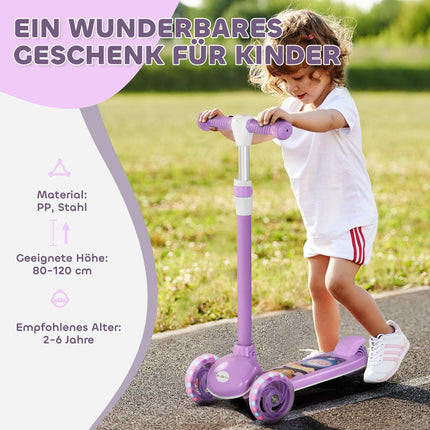 Kids Scooter with LED Wheels, Adjustable Height, Purple