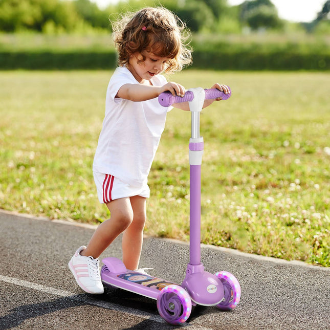 Kids Scooter with LED Wheels, Adjustable Height, Purple