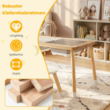 Kids' Sensory Table Set with 2 Stools, Dual-Sided Top