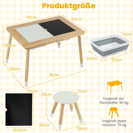 Kids' Sensory Table Set with 2 Stools, Dual-Sided Top